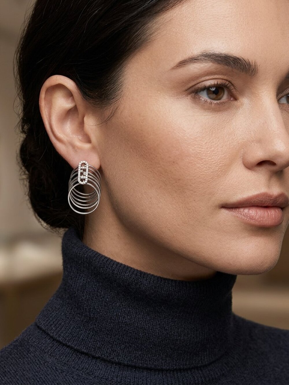 Fendi Silver Crystal O'Lock Hoop Earrings.